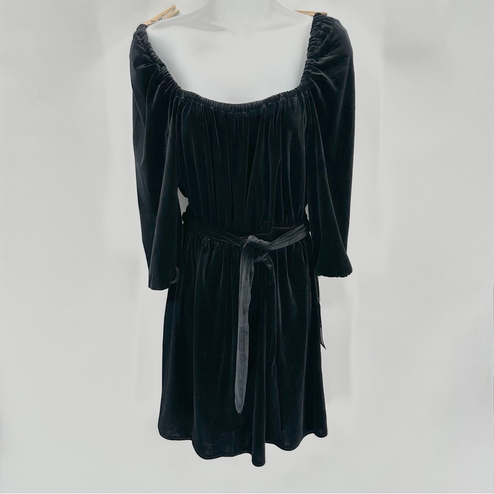 Nine West Dress Women’s 4 BlackVelvet Belted Mini Goth Romantic Peasant NWT